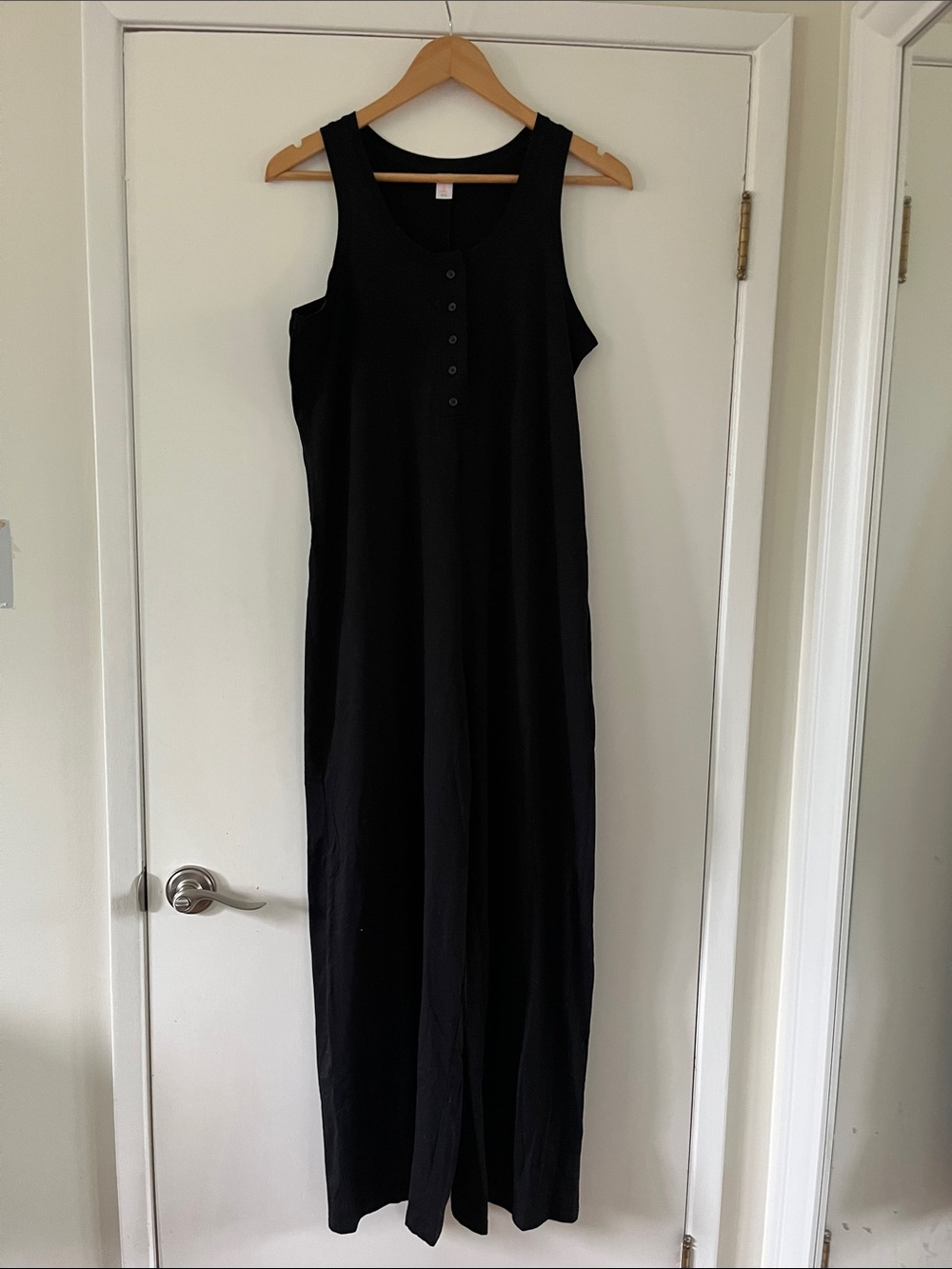 ONLY Black Sleeveless Maxi Jumpsuit Romper with Henley Button Front